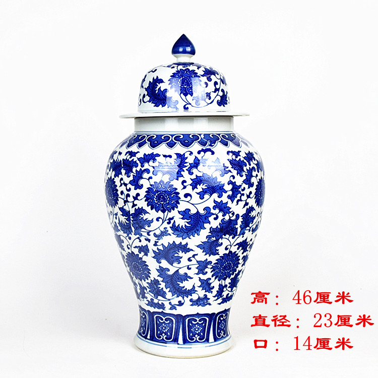 景德镇陶瓷器摆件青花瓷将军罐大号带盖茶叶罐普洱饼储茶罐茶饼罐