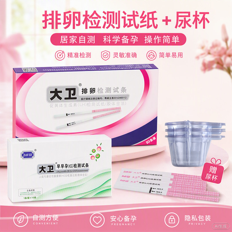 大卫备孕排卵试纸半定量+早孕试纸组合装一周期备孕套餐t记录表