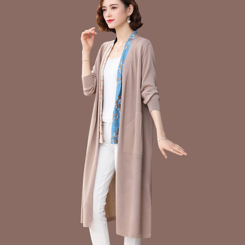 桑蚕丝冰丝针织开衫女士春夏新款薄款外搭桑蚕丝防晒衣中长款外套