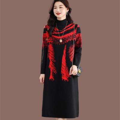 半高领过膝配大衣内搭毛衣裙女秋冬中长款羊毛针织连衣裙打底裙子
