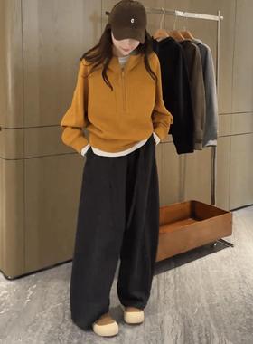 2025秋季新款慵懒风连帽休闲百搭卫衣女半拉炼宽松显瘦长袖上衣