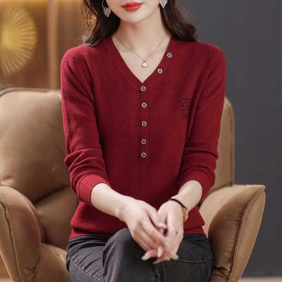 V领针织打底衫女士洋气短款上衣春装2025年新款春秋时尚毛衣薄款