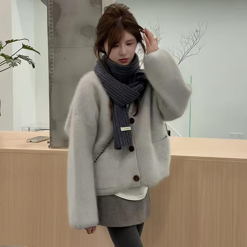 韩系氛围感长袖针织衫女2025秋冬新款宽松慵懒风显瘦百搭开衫上衣