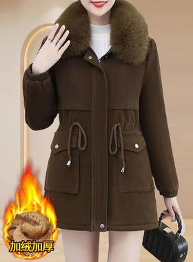 加绒加绒派克服女2025冬季新款时尚气质高级感毛领保暖中长款外套