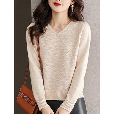 2025新款毛衣女V领针织打底衫早秋时尚短款宽松显瘦百搭长袖上衣