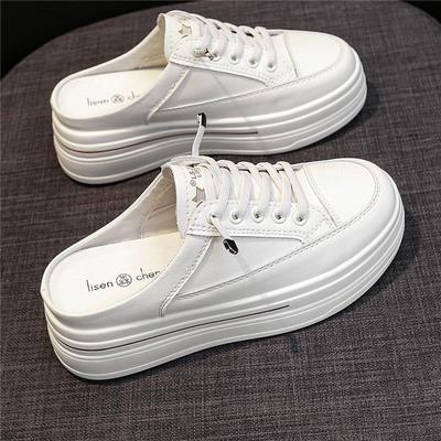 小白鞋包头半拖女厚底内增高2025夏季新款爆时尚懒人外穿百搭休闲