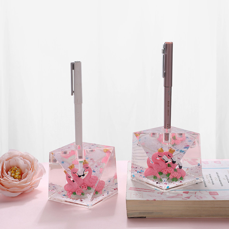 雪花火烈鸟笔筒学生亚克力入油笔插水晶工艺品学生桌面文具摆件