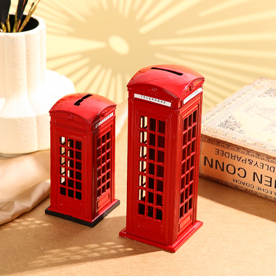 网红复古电话亭道具摆件铁艺邮箱书报亭酒吧存钱罐桌面装饰模型