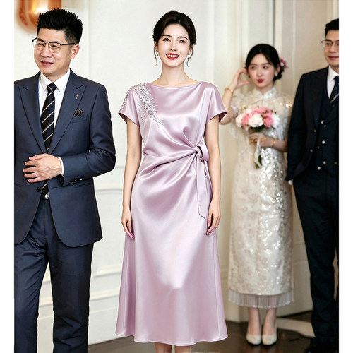 紫色喜妈妈礼服平时可穿高端婚礼洋气喜婆婆婚宴装高贵年轻小个子