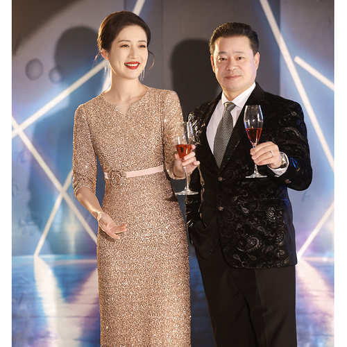香槟色亮片妈妈婚宴礼服
