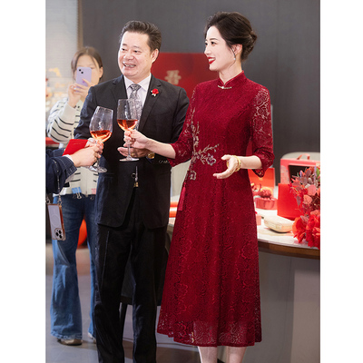 红色喜婆婆婚宴装2025新款秋冬结婚妈妈礼服新中式婚礼喜服小个子