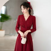 敬酒服2025新款 新娘酒红色结婚回门高端妈妈婚宴晚礼服女平时可穿