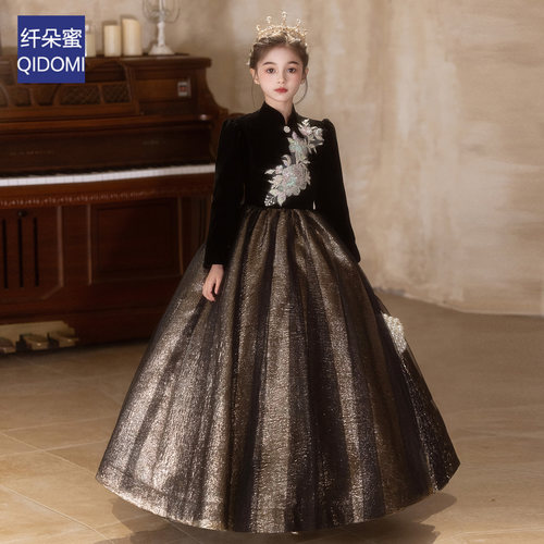 女童晚礼服生日宴十岁高端洋气大童钢琴演奏演出服黑色儿童公主裙
