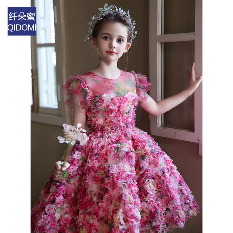 法式女童小礼服秋冬高级感玫瑰骑士明星小主持人公主裙儿童演出服