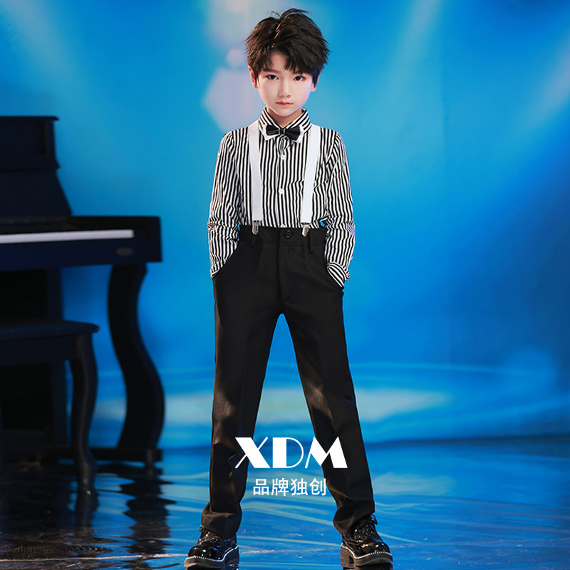 男童西装背带裤套装条纹帅气英伦风花童主持人儿童礼服表演演出服