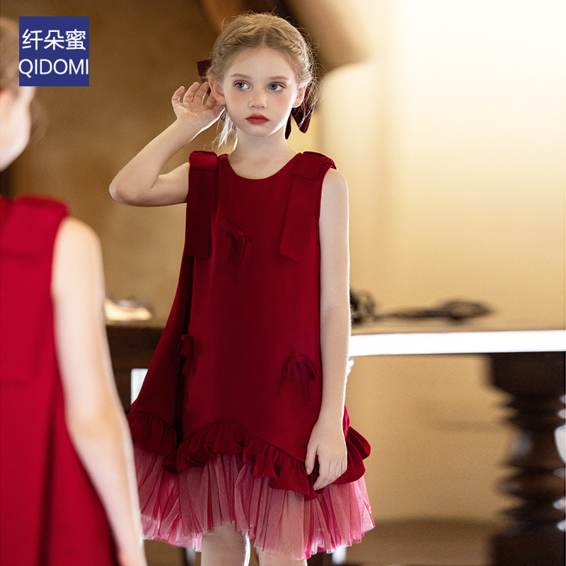 女童礼服秋冬红色公主短裙日常可穿法式轻奢小众生日宴儿童演出服