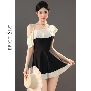 泳衣女保守遮肚显瘦度假风泳装 高级连体裙式 胖mm2025新款 绘海大码