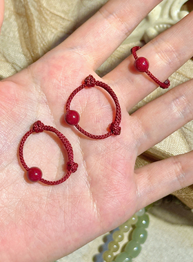 朱砂红绳戒指女款编绳转运朱砂6mm迷你戒指紫金砂