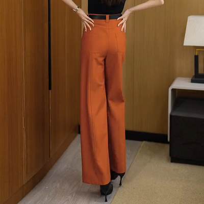 高档天丝棉柔软垂顺高腰阔腿西装裤女长裤夏季休闲裤子宽松直筒裤