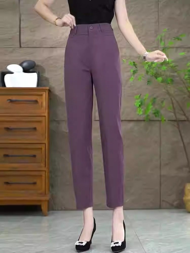 高档夏季薄款九分哈伦裤女高腰冰感镰刀裤显高小个子萝卜休闲裤子