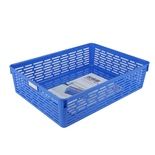 得力A4收纳框923/924/929塑料网状文件篮桌面公文栏文件收纳筐凭证整理蓝财务票据筐单据篓带盖子资料筐翻盖