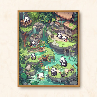 熊猫乐园1000片木质拼图500玩具300送人礼物卡通数字油画解闷装 饰