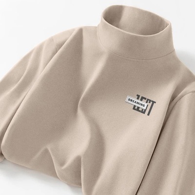 双面德绒卫衣男款秋冬季加绒潮流内搭大码中性风半高领叠穿打底衫