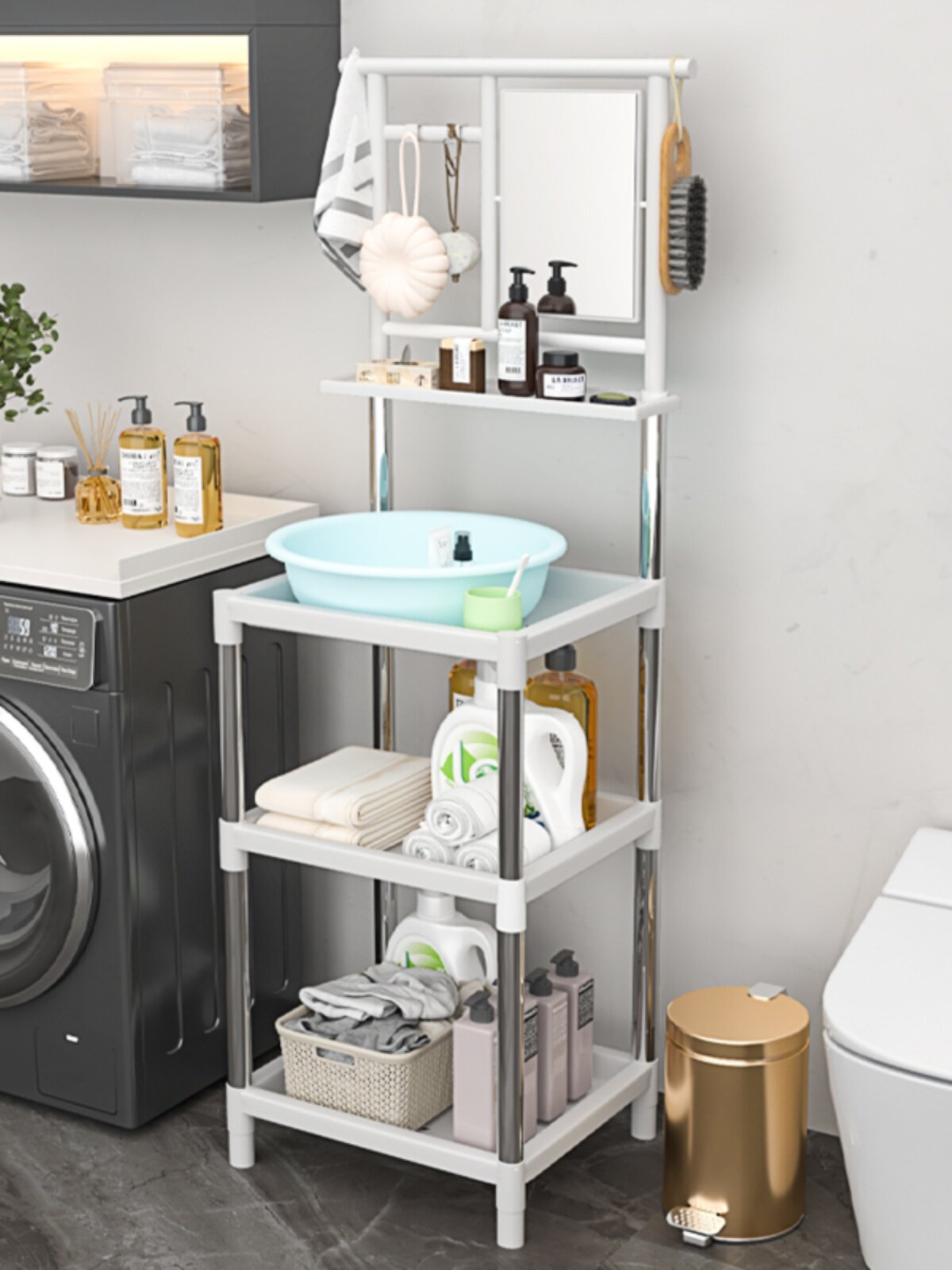 新款洗脸盆架子落地家用农村不锈钢置物架多功能简易多层卫生间架