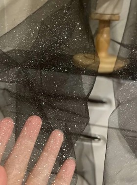 影楼黑色细闪粉中硬蓬蓬造型闪亮头纱森系硬头纱礼服裙面料网纱