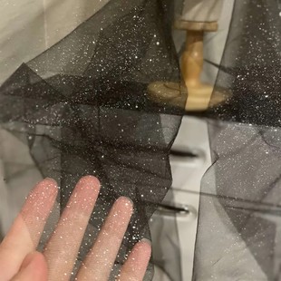 影楼黑色细闪粉中硬蓬蓬造型闪亮头纱森系硬头纱礼服裙面料网纱