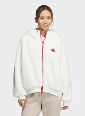 Adidas/阿迪达斯 女子双面穿人造毛皮保暖连帽夹克外套 JM8834