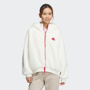Adidas/阿迪达斯 女子双面穿人造毛皮保暖连帽夹克外套 JM8834