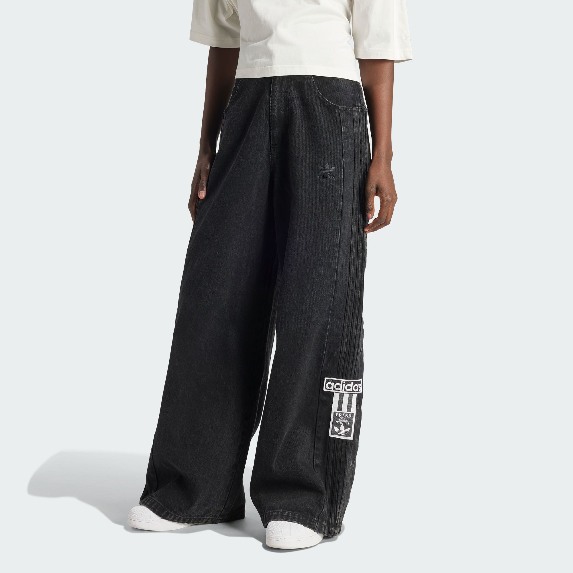 Adidas/阿迪达斯 女子三叶草梭织牛仔宽松阔腿运动裤 IS2853