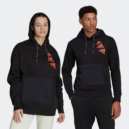 Adidas/阿迪达斯 男女情侣款加绒运动宽松连帽卫衣套头衫HL9376