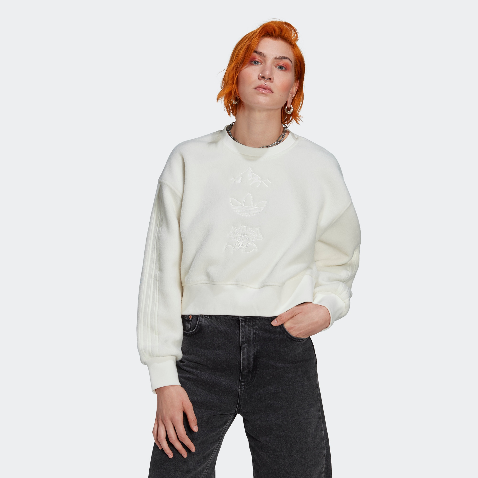 Adidas/阿迪达斯 女子摇粒绒运动长袖圆领卫衣套头衫 HM1608