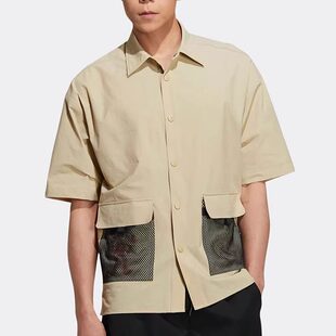 Adidas/阿迪达斯 男女同款三叶草翻领短袖工装休闲衬衫 HR6468