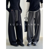 徐大脸吖定制 子女 春秋系带高腰休闲直筒裤 抗皱好打理通勤西装 裤