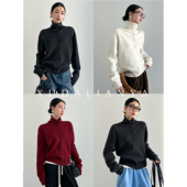 徐大脸吖定制 100澳洲羊毛针织衫 可外穿内搭冬纽扣高领红色毛衣女