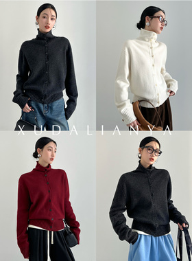 徐大脸吖定制 100澳洲羊毛针织衫可外穿内搭冬纽扣高领红色毛衣女