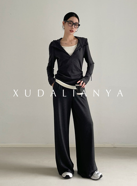 徐大脸吖定制 miu韩系云朵舒服醋酸天丝春季修身连帽假两件T恤女