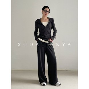 连帽假两件T恤女 修身 徐大脸吖定制 miu韩系云朵舒服醋酸天丝春季