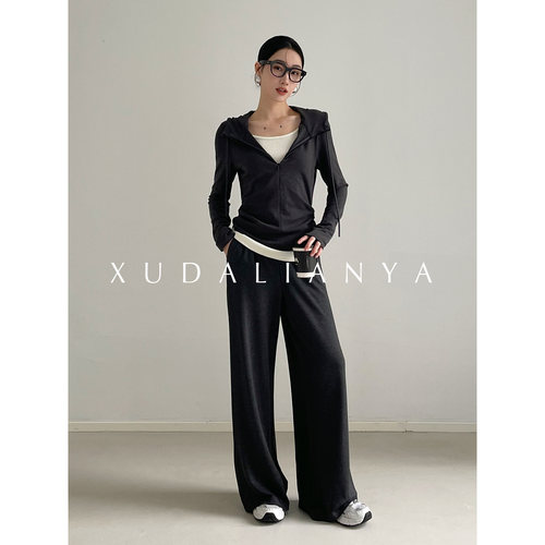 徐大脸吖定制 miu韩系云朵舒服醋酸天丝春季修身连帽假两件T恤女