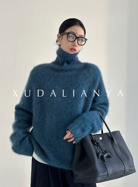 徐大脸吖定制 软糯100羊毛拉绒混彩针织衫秋冬慵懒松弛高领毛衣女