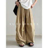 子 春女天丝棉软壳休闲裤 徐大脸吖定制 松弛感褶皱户外机能运动裤