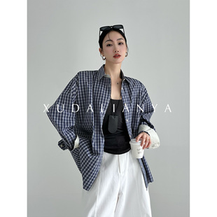 上衣女 格子衬衫 徐大脸吖定制 知识分子m1u风春秋有机棉宽松长袖