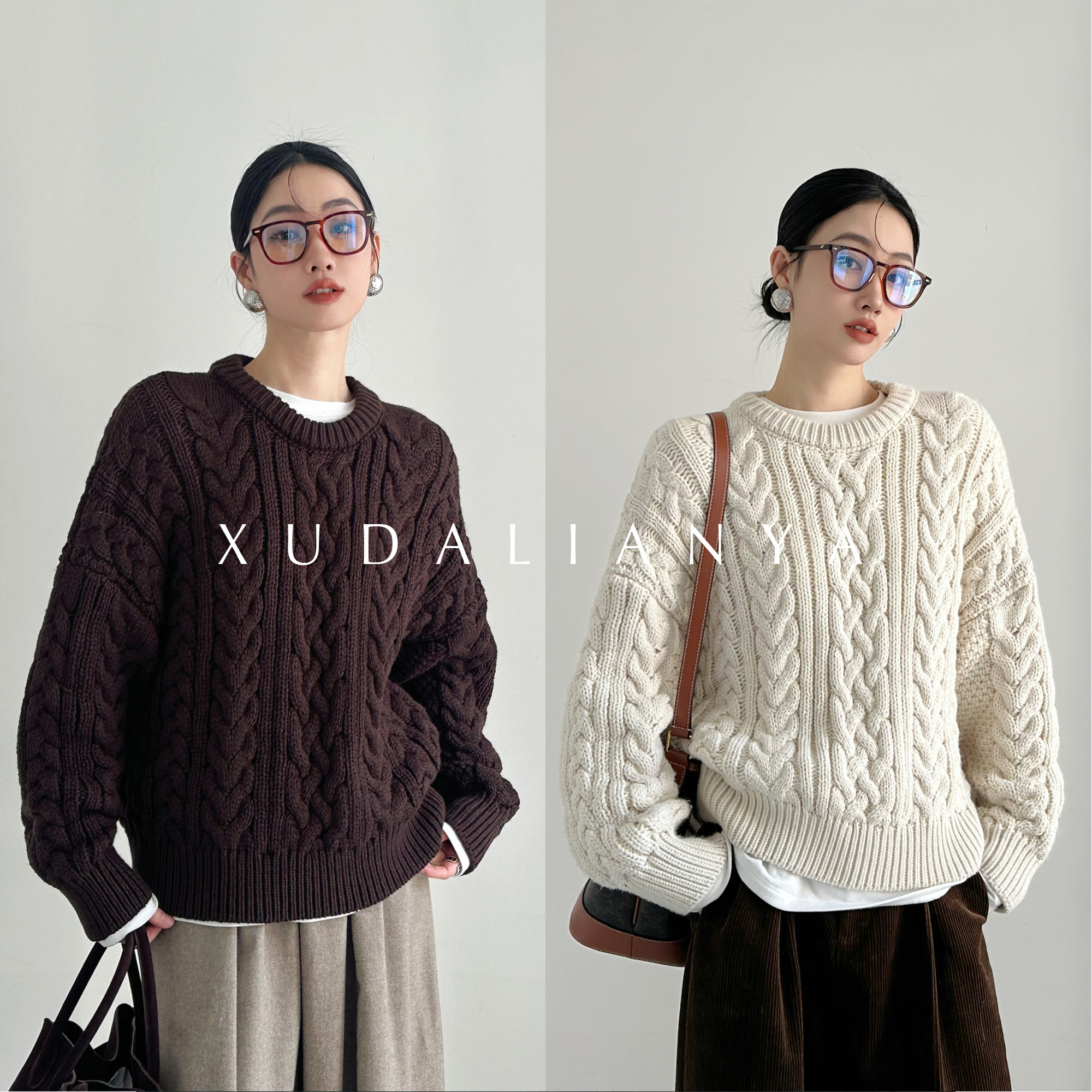 徐大脸吖定制 慵懒氛围重工粗棒针织衫秋冬韩系麻花费尔岛毛衣女