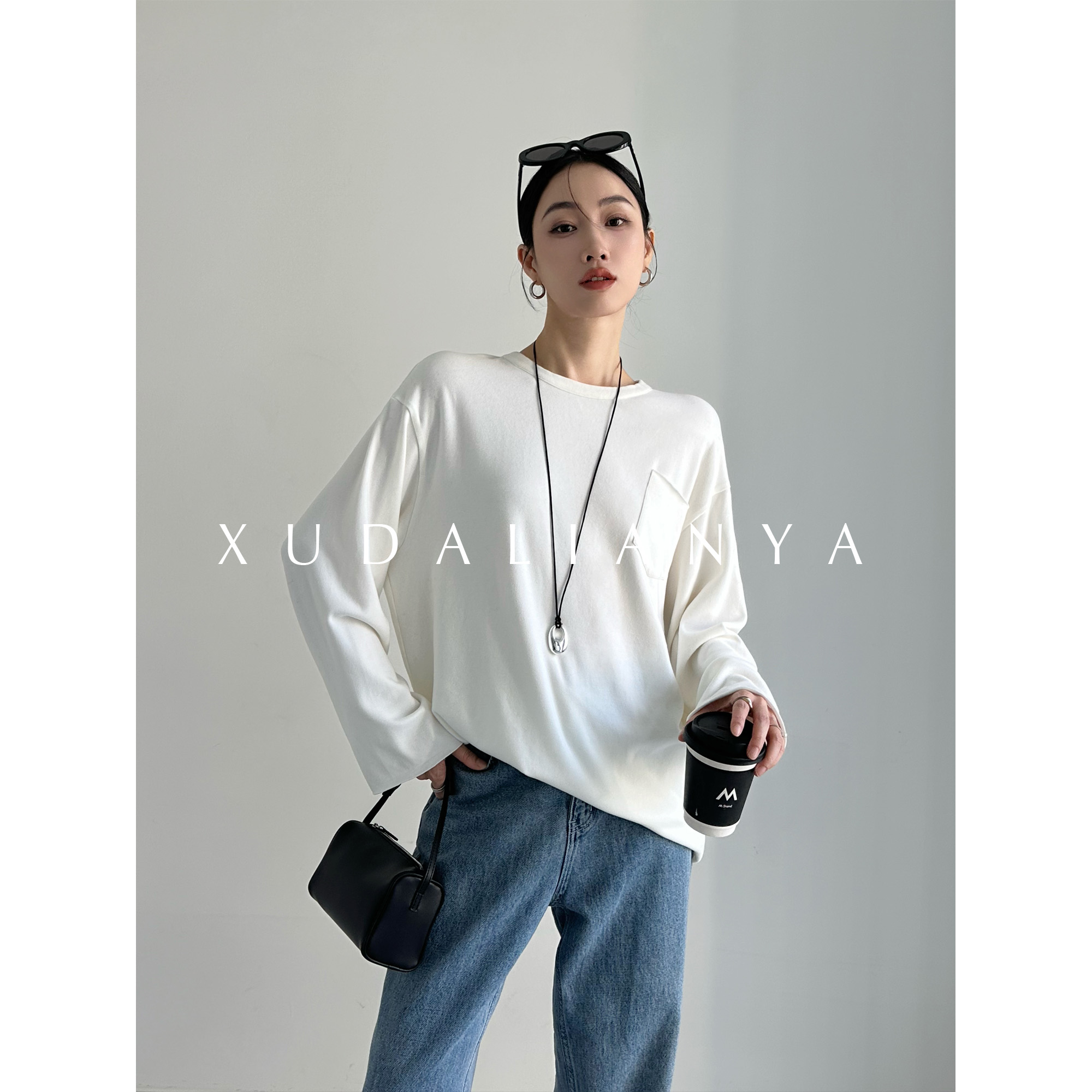 徐大脸吖定制 软糯磨毛慵懒感打底衫秋冬基础款长袖白色T恤女上衣