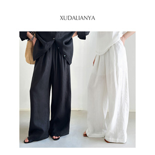 白色休闲裤 子春夏直筒阔腿裤 女 慵懒松弛感100亚麻裤 徐大脸吖定制