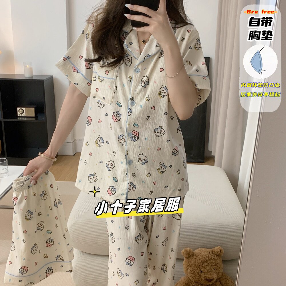 睡衣家居服套装常规夏季薄款短袖居家青年女性小个子卡通甜美通勤