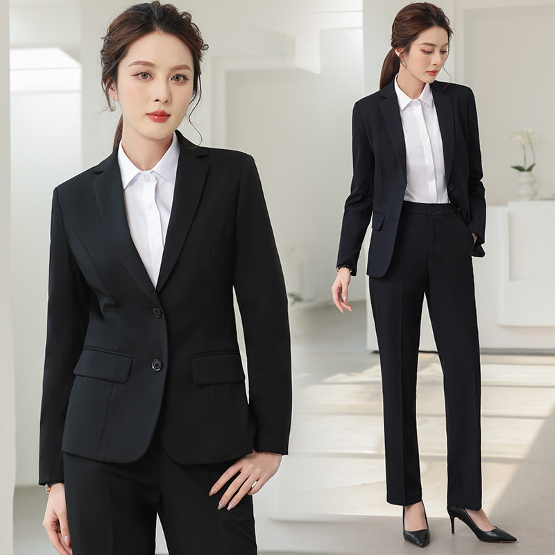 速发职业装套装春秋气质小西服生套黑色学外面试白领工作服正装
